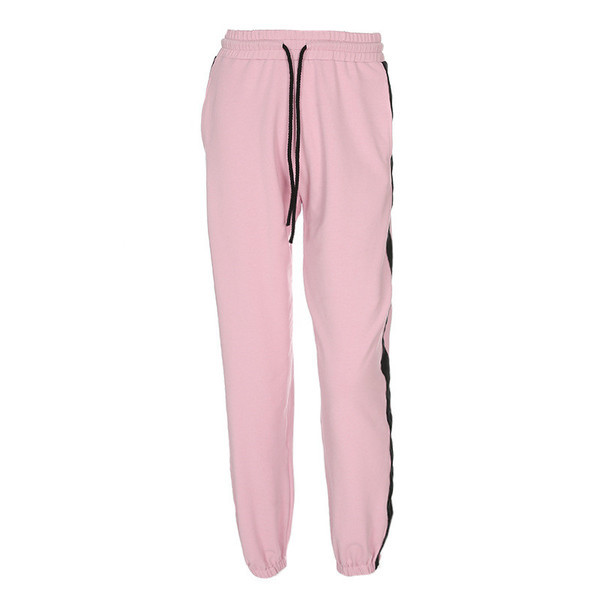 Pantaloni moderni de dama cu talie inalta si cravate in roz