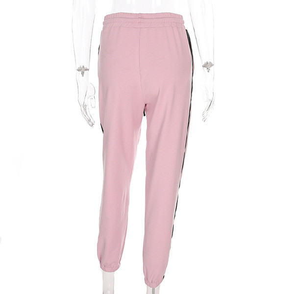 Pantaloni moderni de dama cu talie inalta si cravate in roz