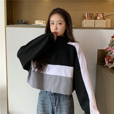 Női rövid blúz két színben, cipzárral