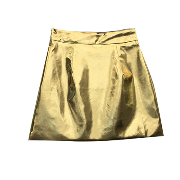 Fusta de dama moderna cu talie inalta in auriu si argintiu