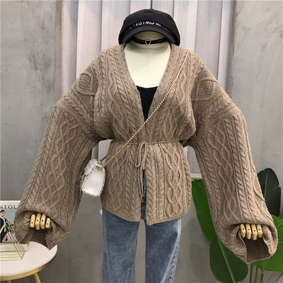 Új modellű női kardigán derékkötővel, bézs és barna színben