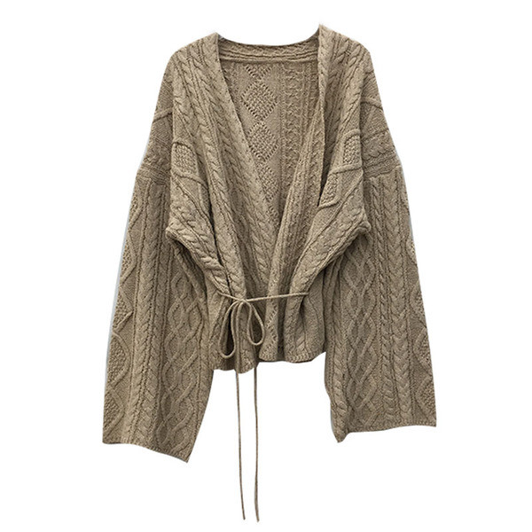 Új modellű női kardigán derékkötővel, bézs és barna színben