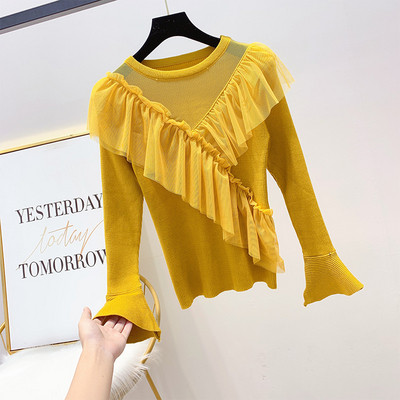 Lezser női blúz kerek nyakkivágással és tüllvel