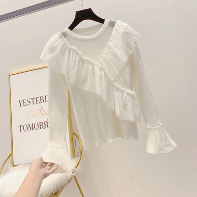 Lezser női blúz kerek nyakkivágással és tüllvel