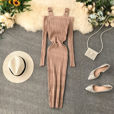 Új modell női hosszú ruha csupasz vállval, különböző színekben