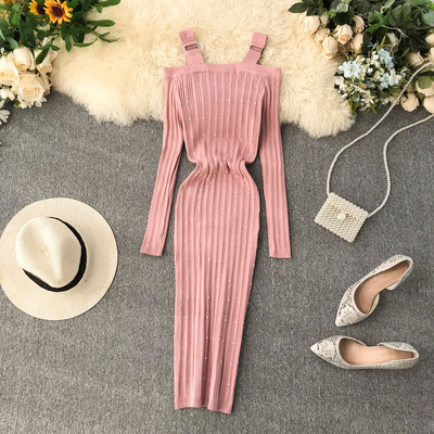 Új modell női hosszú ruha csupasz vállval, különböző színekben