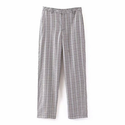 Hosszú kockás nadrág magas derékkal - egyenes modell