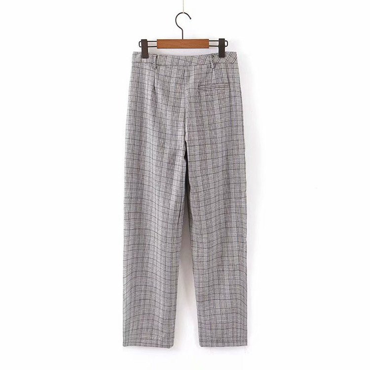 Hosszú kockás nadrág magas derékkal - egyenes modell