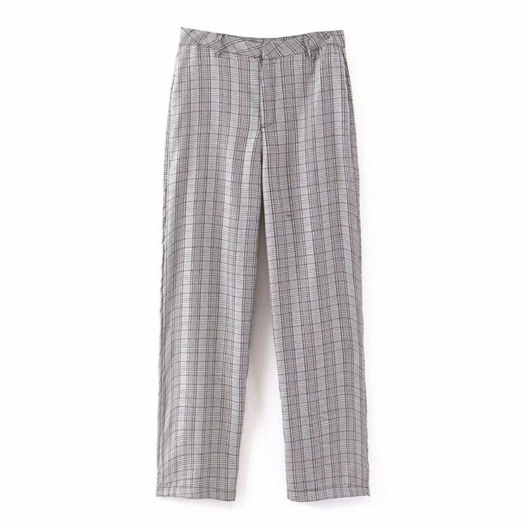 Hosszú kockás nadrág magas derékkal - egyenes modell