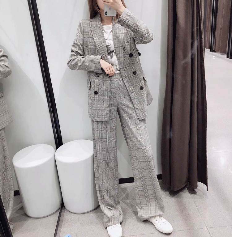 Hosszú kockás nadrág magas derékkal - egyenes modell