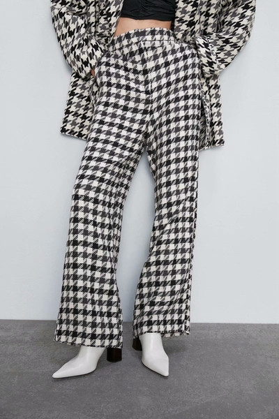 Hosszú kockás nadrág magas derékkal - széles modell