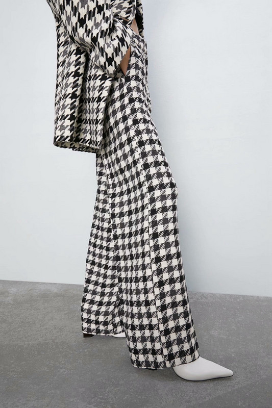 Hosszú kockás nadrág magas derékkal - széles modell