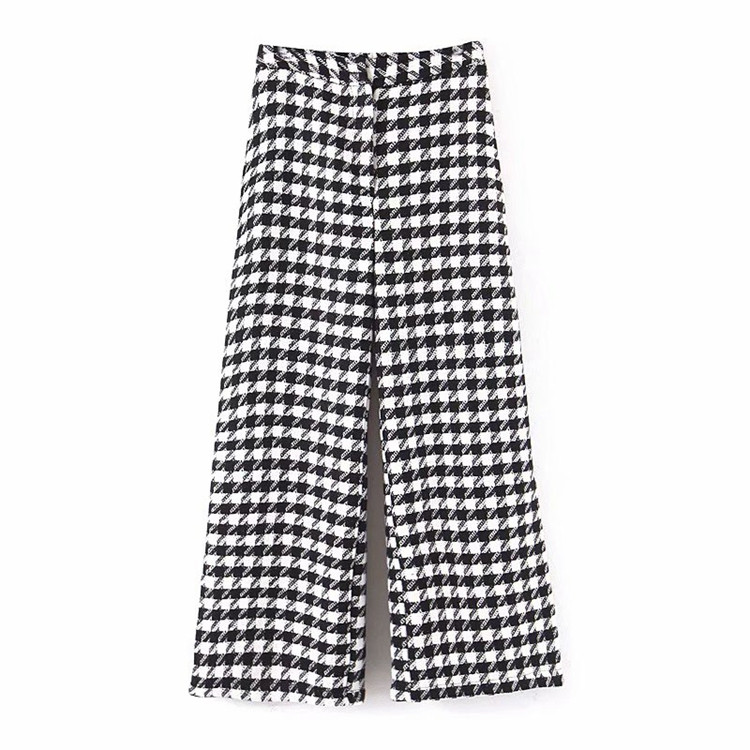 Hosszú kockás nadrág magas derékkal - széles modell