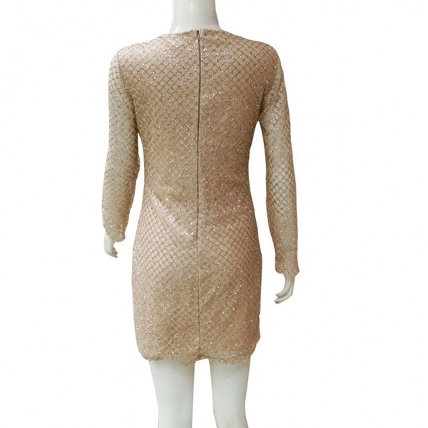 Elegáns női ruha O-nyakú és hosszú ujjú arany színű