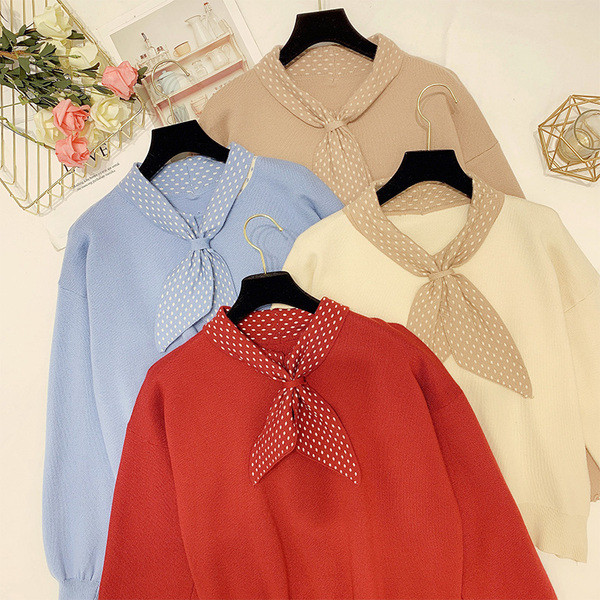 Női blúz hosszú ujjal, pöttyös gallérral több színben