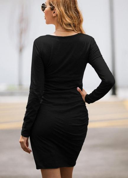 Rochie casual de dama de toamna cu decolteu O si maneci lungi in mai multe culori