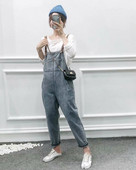 Hosszú farmer overall, kék színben, barna pánttal