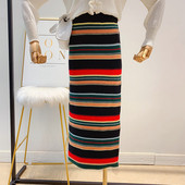 Fusta de dama in dungi cu talie inalta in doua culori