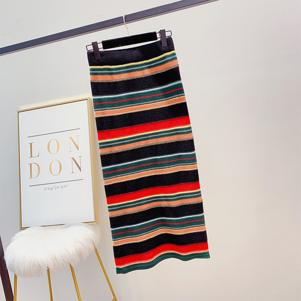 Fusta de dama in dungi cu talie inalta in doua culori