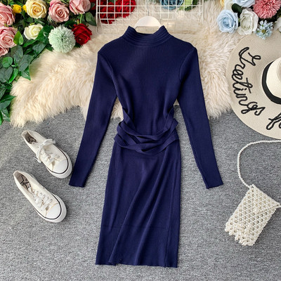 Rochie moderna de toamna de dama cu guler inalt in mai multe culori