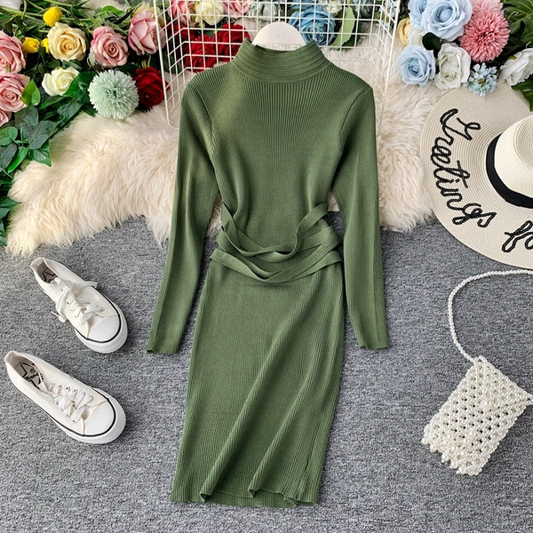 Modern női őszi ruha magas gallérral több színben