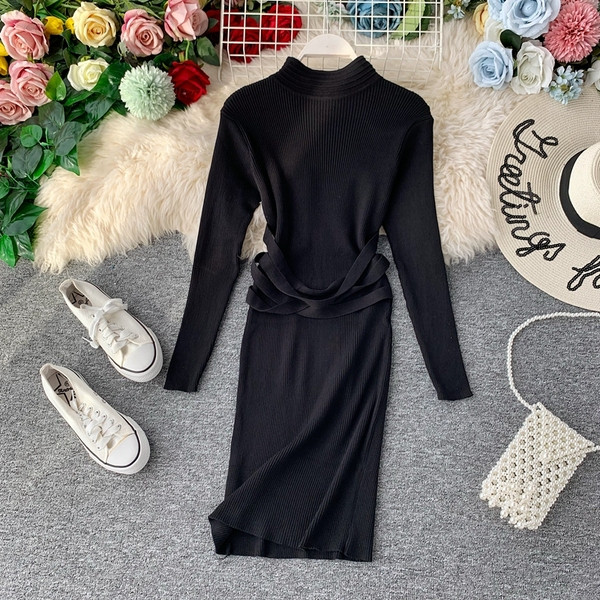 Modern női őszi ruha magas gallérral több színben