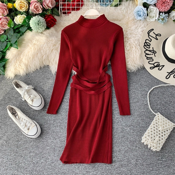 Modern női őszi ruha magas gallérral több színben