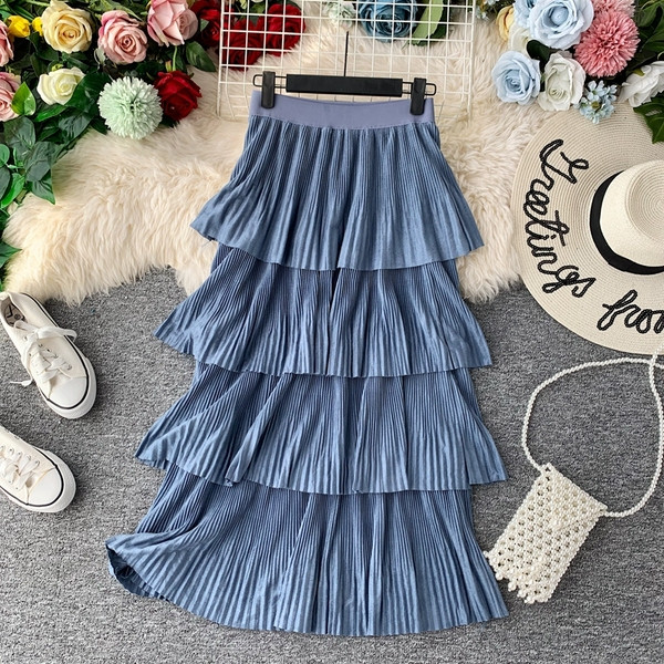 Modern női hosszú szoknya, magas derékkal, öt színben