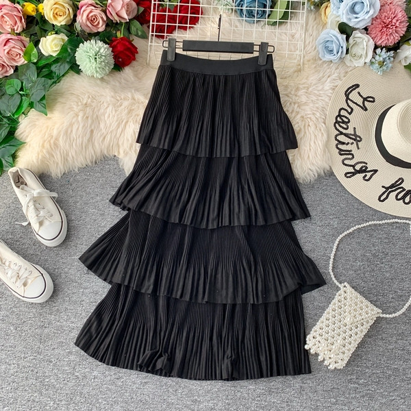 Modern női hosszú szoknya, magas derékkal, öt színben