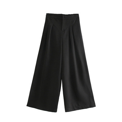 Дамски широк панталон с висока талия в черен цвят