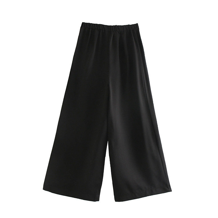 Дамски широк панталон с висока талия в черен цвят