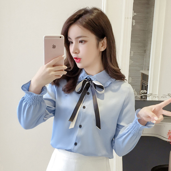 Stílusos női ing három színben nyakkendővel és gombbal