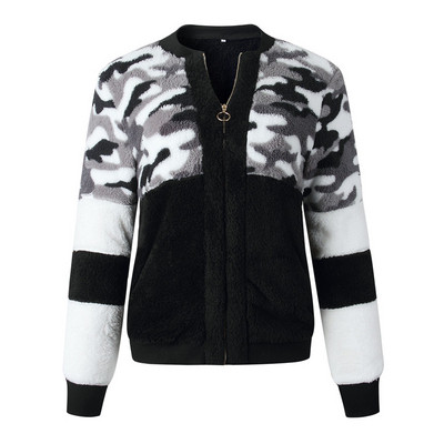 Hanorac de dama model nou cu model de camuflaj si fermoar in negru si albastru
