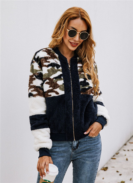 Új modell női pulóver terepszínű mintával és cipzárral fekete és kék színben