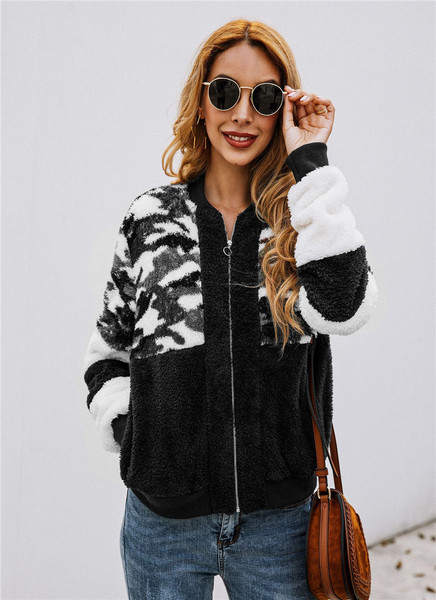 Új modell női pulóver terepszínű mintával és cipzárral fekete és kék színben