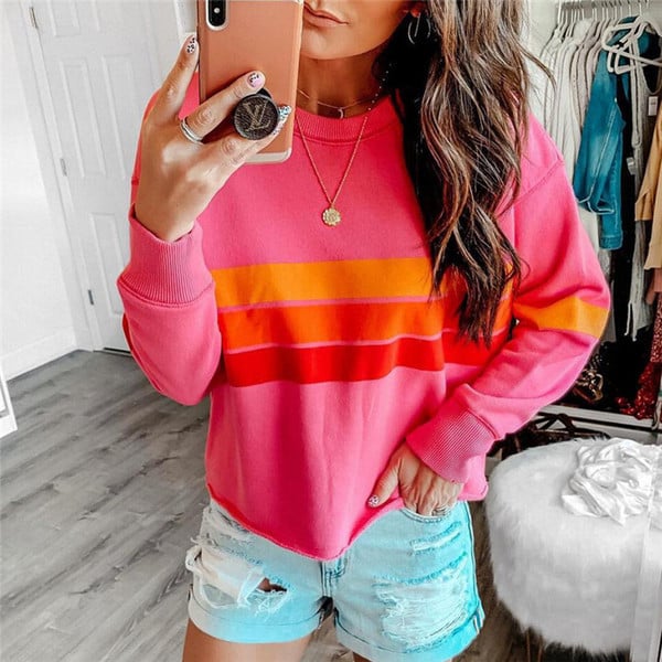 Új modell, korszerű női blúz O-nyakú és több színben nyomott mintával