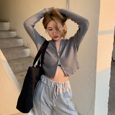 Női rövid kardigán három színben, cipzárral