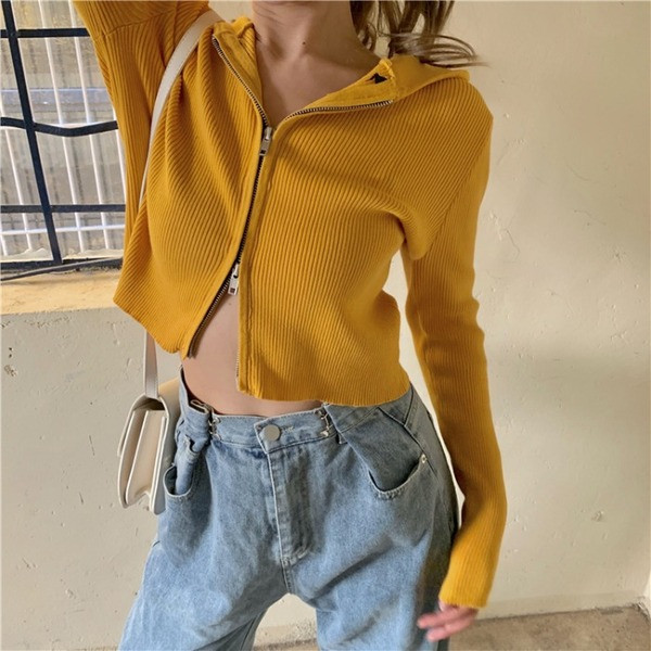 Női rövid kardigán három színben, cipzárral