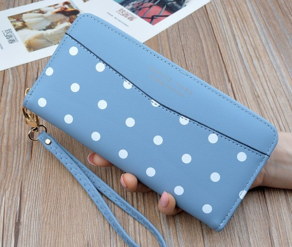 Geanta de dama cu puncte in albastru, rosu, roz si negru