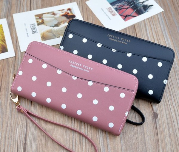 Geanta de dama cu puncte in albastru, rosu, roz si negru