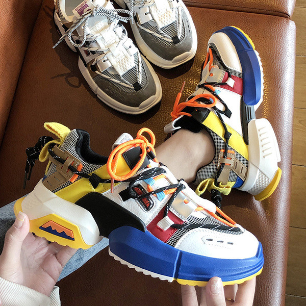 Modern női tornacipő durva talppal, színes nyakkendőkkel több színben