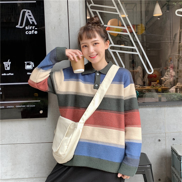 Alkalmi női pulóver két színben, klasszikus gallérral