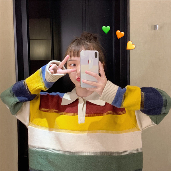 Alkalmi női pulóver két színben, klasszikus gallérral