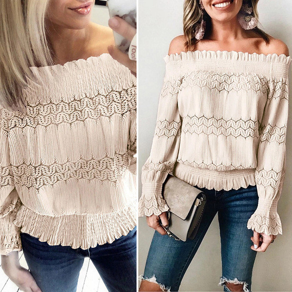 Modern női ing csónakos nyakkivágással és lótusz ujjal több színben