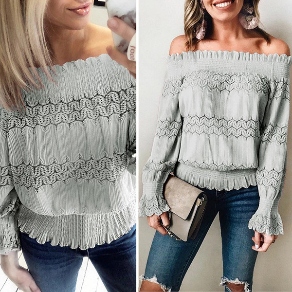 Modern női ing csónakos nyakkivágással és lótusz ujjal több színben