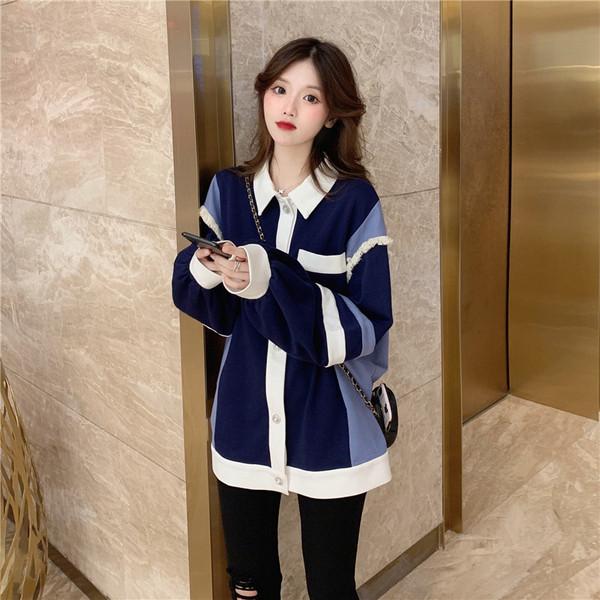 Cardigan de dama in albastru model lat