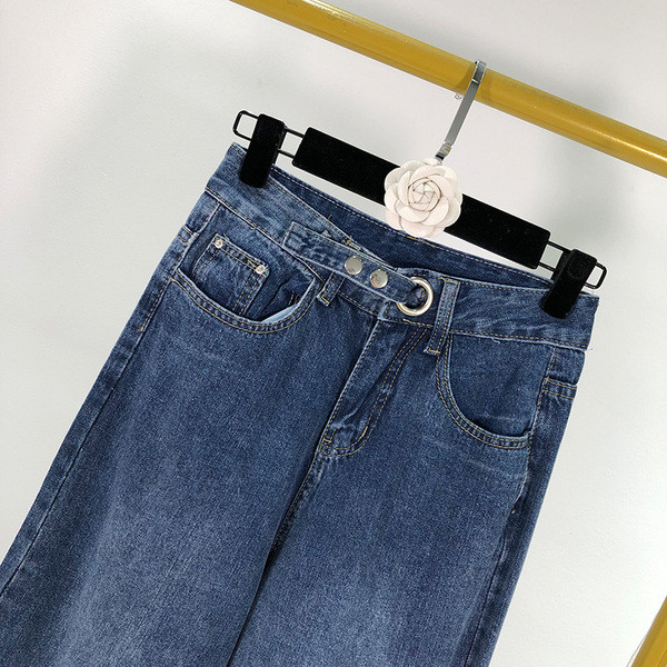 Blugi lungi de dama de culoare inchisa cu curea - model lat