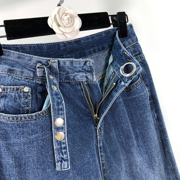 Blugi lungi de dama de culoare inchisa cu curea - model lat