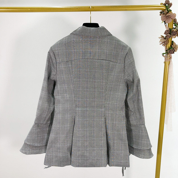 Jachetă lungă în carouri de damă cu mâneci lotus 7/8