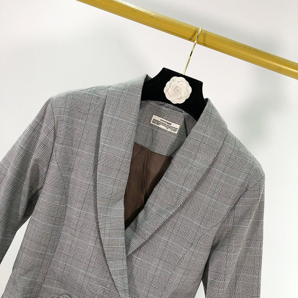 Jachetă lungă în carouri de damă cu mâneci lotus 7/8